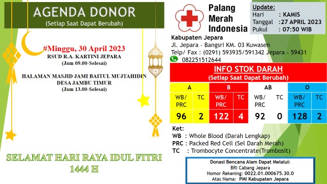 Update Stok Ketersediaan darah PMI Kabupaten Jepara
#BloodForLife #pmijepara #uddpmi #ayodonordarahsukarela #jepara #informasiseputarjepara