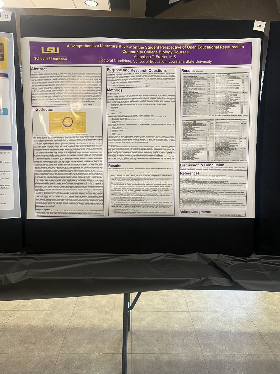 I had the pleasure of presenting some of my dissertation research on open educational resources (OERs) at the LSU Graduate Research Conference today. I caught up with some colleagues and met new people! #LSUGRC23 #OERs #OER #ScienceEd