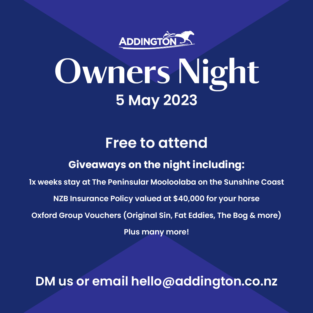 AddingtonNZ's tweet photo. Had an interest in owning a horse? 
Join us as we recognise existing owners and potential owners at our Owners Night
🗓️ Friday, 5th May at 4:30pm
👉 The event is also open to ALL who are interested in becoming an owner.
Email us at hello@addington.co.nz to book your table https://t.co/AtJm9c1vuX