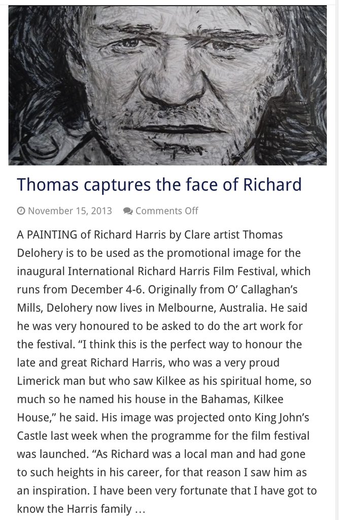 TomdeloheryJ's tweet photo. #tbt #portrait of the #irishactorrichardharris #actorrichardharris Richard Harris for #richardharris #filmfestival by #artistthomasdelohery #thomasdelohery @TomdeloheryJ Thomas Delohery #clarechampion #rhiff13 #rhiff2013 #rhiff https://t.co/p9vXXT1YGq