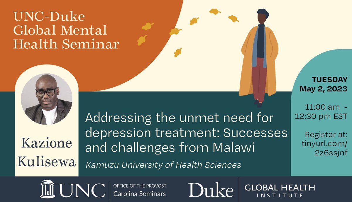abigailmhatcher's tweet photo. Depression treatment works, but unmet need for #mentalhealth care remains high.

Register at https://t.co/dboMyzEP6n to hear how Dr Kulisewa's team is addressing the treatment gap in Malawi.

Join online or in-person, with lunch to follow. https://t.co/fJOB0WzpcW