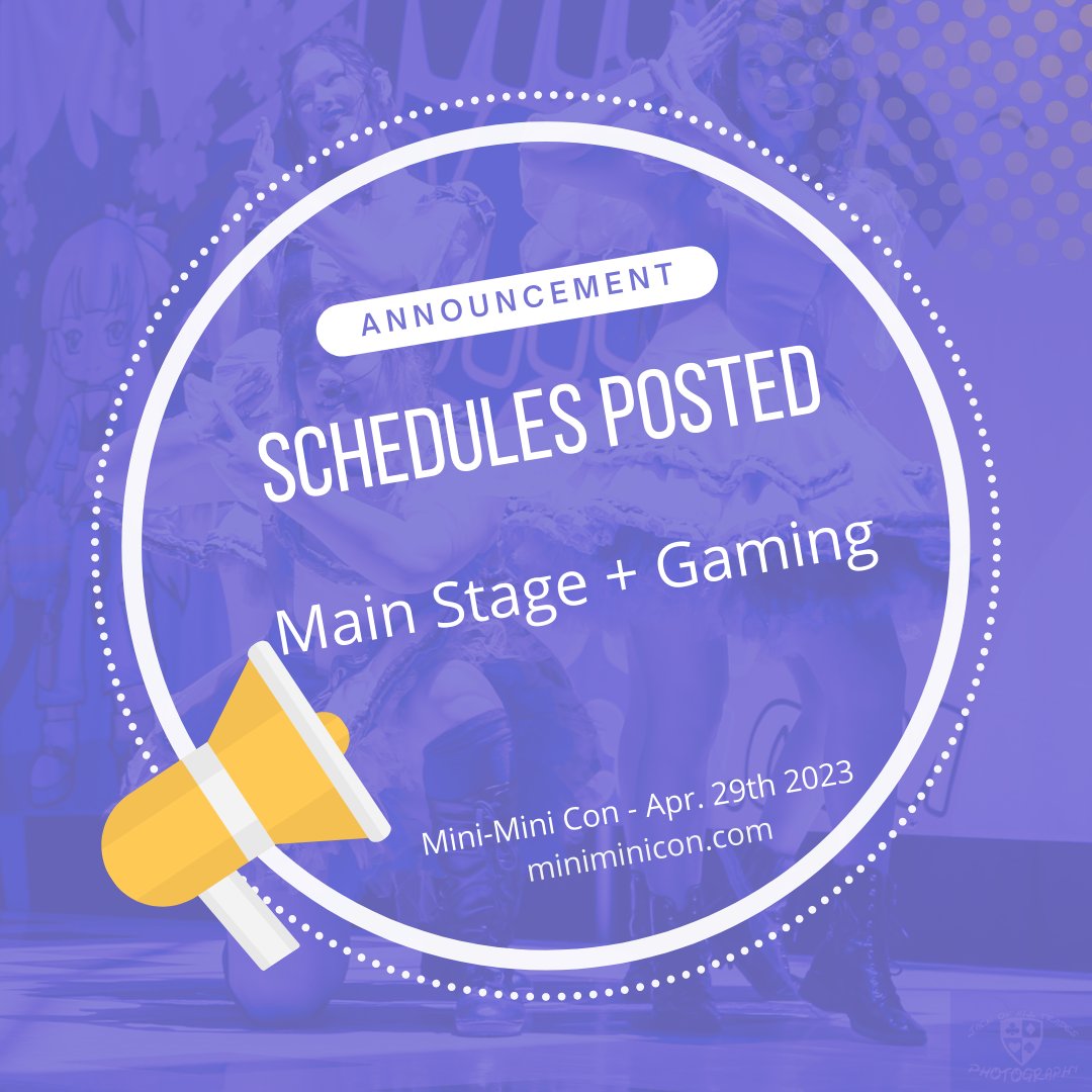 The Main Stage along with the Console Tournament Gaming Schedule is now on the front page of the Mini-Mini Con website at miniminicon.com

More information about Mini-Mini Con 2023 can be found at miniminicon.com/information