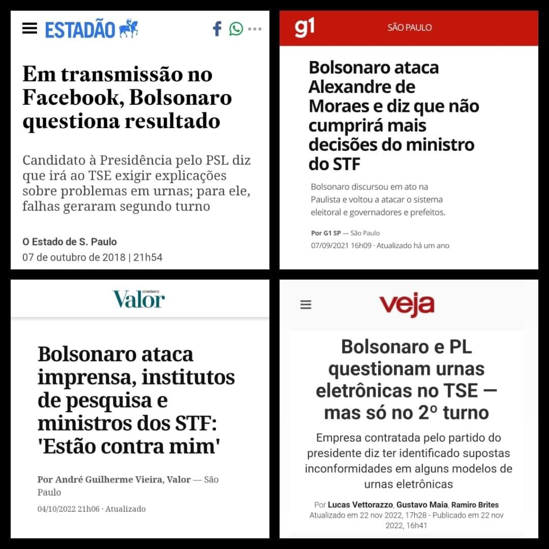 Bolsonaro prestou depoimento hj à Polícia Federal.

No depoimento ele disse estar sob efeito de morfina e q fez uma postagem "sem querer" com ataque às urnas e ao TSE.

Ele esteve sob efeito de morfina em todas essas datas tb?

- 07/10/2018
- 07/09/2021
- 04/10/2022
- 22/11/2022