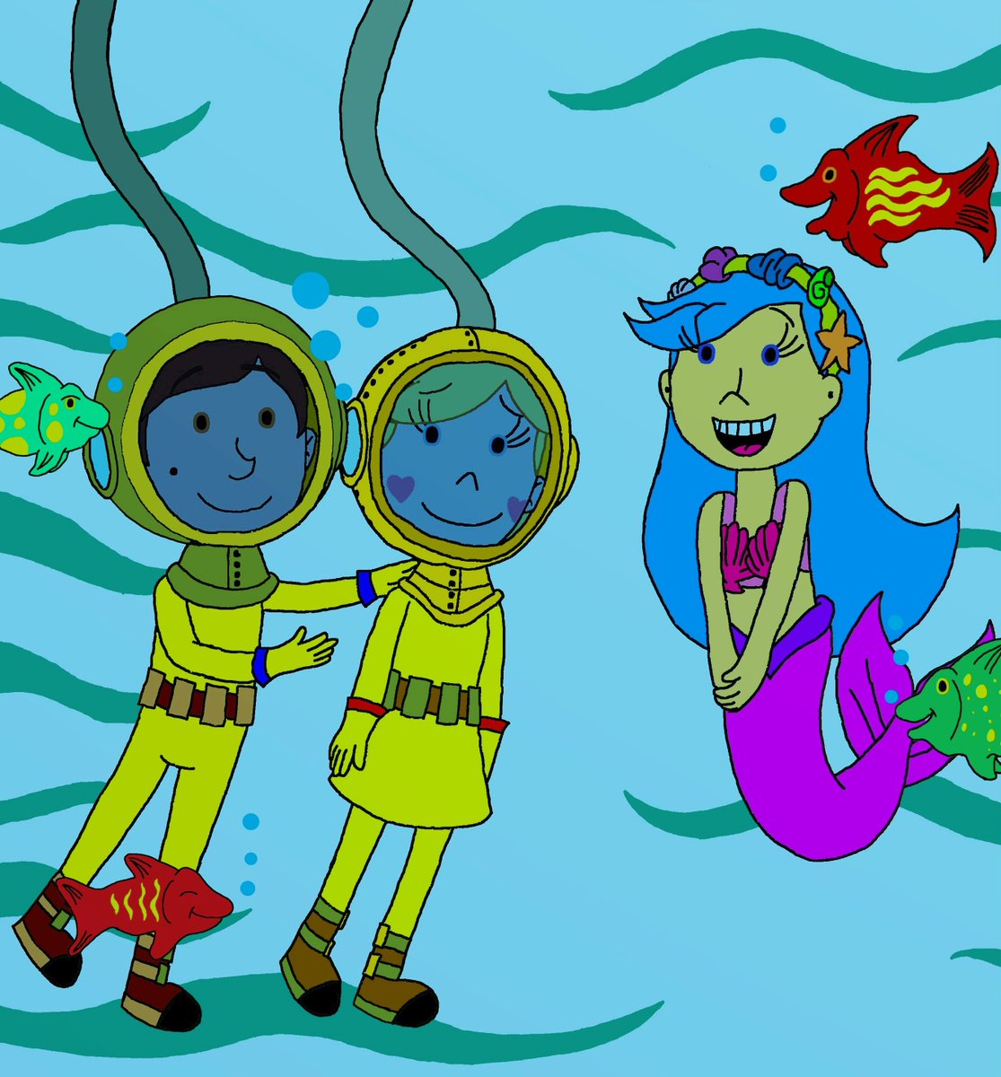 here's a picture of Star &amp; Marco meeting Josie the Mermaid. 🧜‍♀️🐟🐠