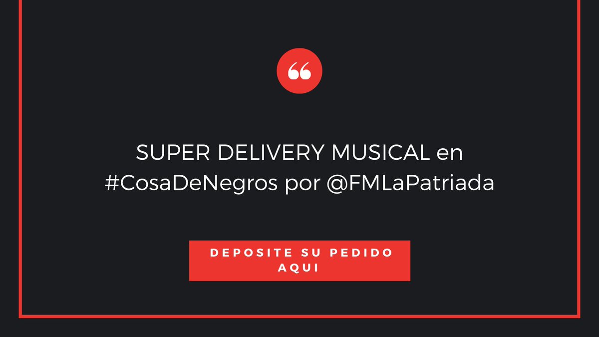 YAAAAAAAAAAAAAAAAAAAA pueden dejar sus pedidos para el SUPER #DeliveryMusical de #Jueves en #CosaDeNegros por <a href="/FMLaPatriada/">FM La Patriada</a> 
Mañana: ROCK NACIONAL