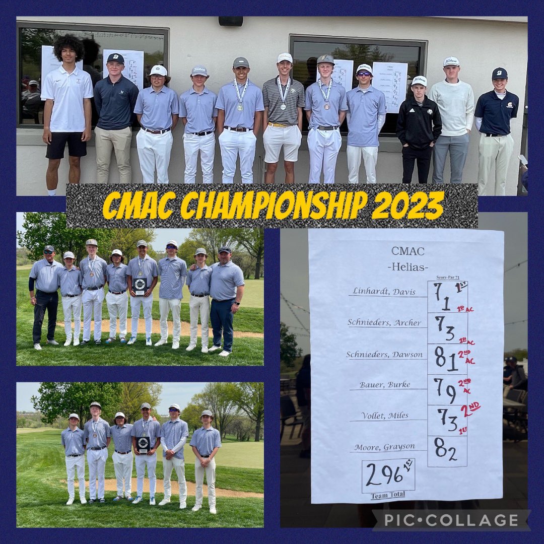 First place finish 🏆 for Helias Varsity at Central Missouri Athletic Conference (CMAC) Championship today. Davis Linhardt 71 placed first individually as Conference Champion and first-team all conference. Both Archer Schnieders 73 and Miles Vollet 73. #SaderStrong