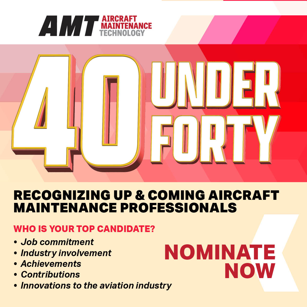 Have an AMT colleague who deserves to be recognized for their contributions to the aviation industry and is under 40?  
Nominate Now research.net/r/2NRM5MC