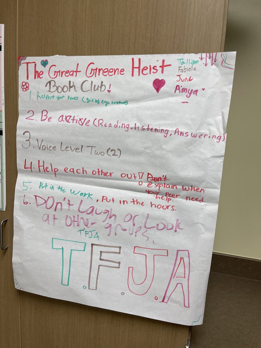 MrsBlewettELA's tweet photo. Book clubs are happening here at the Creek in ALL THREE grade levels! I love these group norms made by the sixth graders in Ms. Ratroutβs classes! #growinggators #maydeforthis @RehamRatrout @MCJHGators https://t.co/ps21XRLAVG