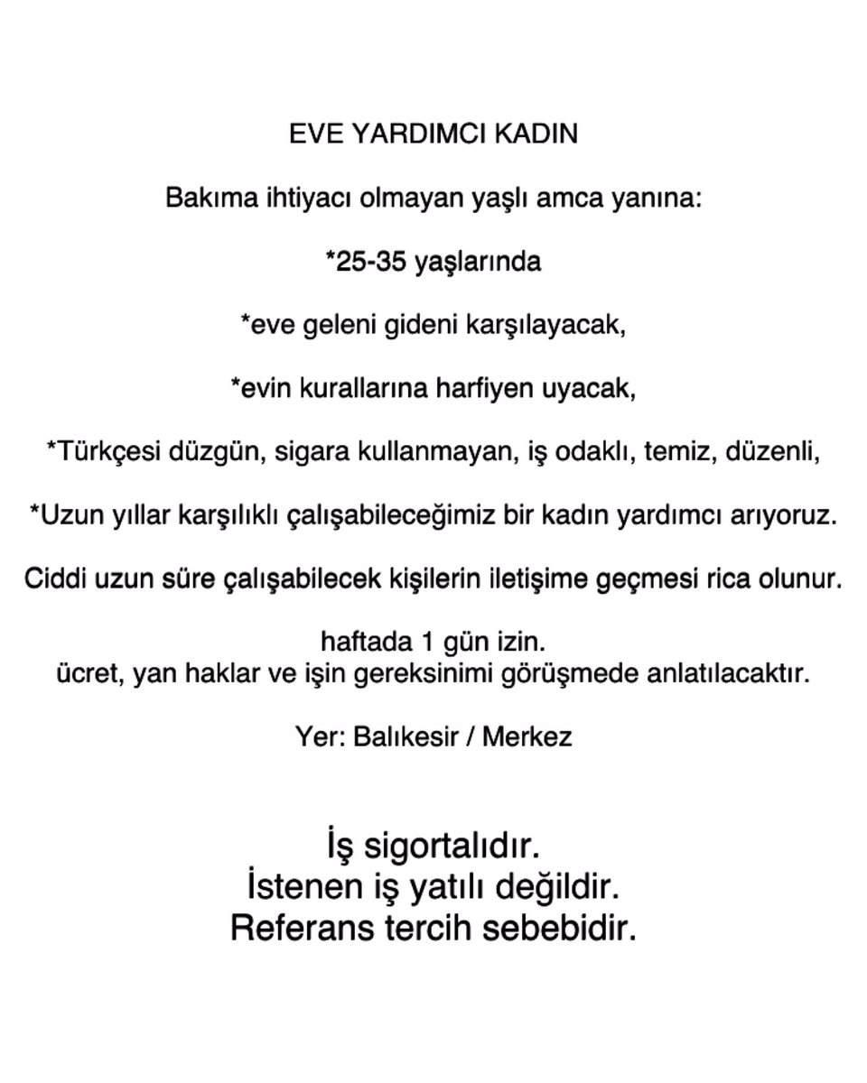 Yeni bir iş ilanı !
İlgilenenlere duyurulur. 
İŞ İLANLARI—>
#Balıkesir #kadın #evyardımcısı #eveyardımcı  #ElemanAranıyor  #Personel #İşİlanı #Elemanİlanı #elemanaraniyor #personelaranıyor #işçiilanı #işçiaranıyor #işarayışı
#İş #işarama #işçiarama #istihdam #niteliklipersonel