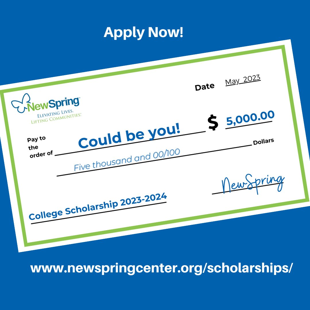 The NewSpring Scholarship Application process is now open! Visit the website to learn more and request an application. The deadline to apply is May 18th, 5:00 p.m. 
newspringcenter.org/scholarships/