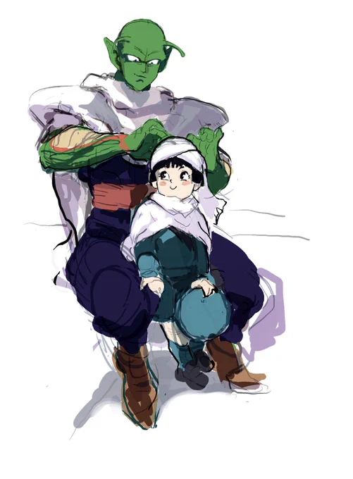 Pan and Piccolo are sooo cute!  (no magical conjuration when she asks for cloak and turban after school. He does this up for her by hand) 