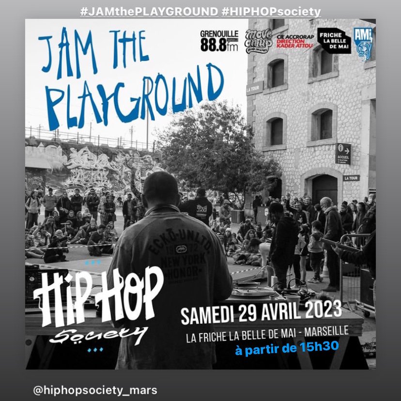 MRbenoitD (@mrbenoitd) on Twitter photo Samedi 29 avril 2023 #JAMthePLAYGROUND
#HIPHOPsociety
โฑ๏ธ ร partir de 15h
๐La Friche la Belle de Mai -
๐ซ Gratuit
๐๐๐ข๐๐ ๐ฃ๐๐ฅ๐ง๐ฌ ๐๐ฌ ๐ ๐ข๐ฉ๐ ๐ข๐ก ๐จ๐ฃ
๐๐ถ๐ฝ-๐๐ผ๐ฝ ๐ฆ๐ผ๐ฐ๐ถ๐ฒ๐๐ ๐ฒ๐ ๐ ๐ผ๐๐ฒ ๐ข๐ป ๐จ๐ฝ! ๐๐ถ๐ฝ-๐๐ผ๐ฝ ๐๐ฎ๐บ & ๐ฃ๐ฎ๐ฟ๐๐
#hiphop Samedi 29 avril 2023 #JAMthePLAYGROUND
#HIPHOPsociety
โฑ๏ธ ร partir de 15h
๐La Friche la Belle de Mai -
๐ซ Gratuit
๐๐๐ข๐๐ ๐ฃ๐๐ฅ๐ง๐ฌ ๐๐ฌ ๐ ๐ข๐ฉ๐ ๐ข๐ก ๐จ๐ฃ
๐๐ถ๐ฝ-๐๐ผ๐ฝ ๐ฆ๐ผ๐ฐ๐ถ๐ฒ๐๐ ๐ฒ๐ ๐ ๐ผ๐๐ฒ ๐ข๐ป ๐จ๐ฝ! ๐๐ถ๐ฝ-๐๐ผ๐ฝ ๐๐ฎ๐บ & ๐ฃ๐ฎ๐ฟ๐๐
#hiphop