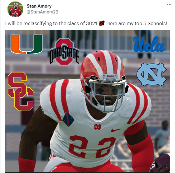 ReezonnSports's tweet photo. 5 Star DE finalizes his top 5 schools &amp; he's reclassifying to the class of 3021! Watch the full video here: https://t.co/XlLbDOFpt2 https://t.co/kRiKhMYGBi