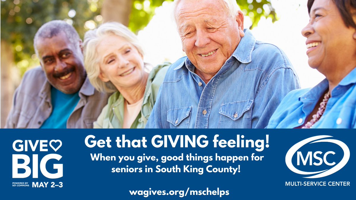 Seniors in our community need you to get that GIVING feeling and GiveBIG! MSC helps seniors through our affordable senior housing and through our Washington Long-Term Care Ombuds program.

GiveBIG TODAY at wagives.org/mschelps

#GiveBIG #thatgivingfeeling