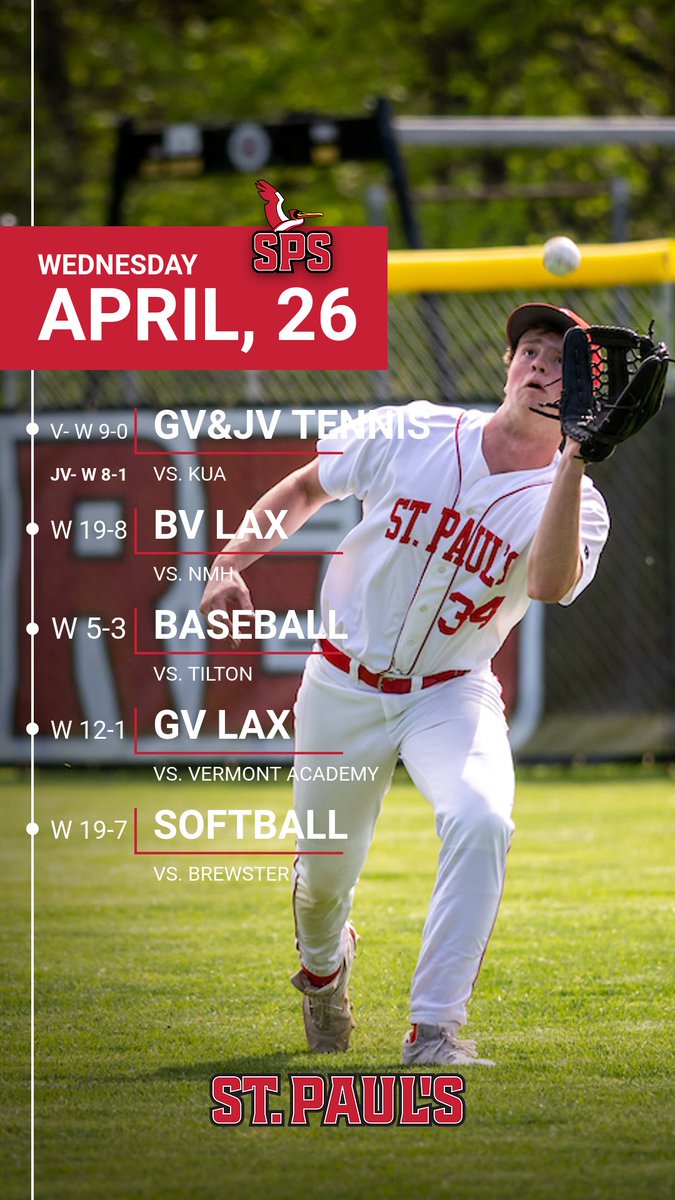 St. Paul's School Athletics (NH) (@spsathletic) on Twitter photo Early results in from April 26, 2023- more to come. Go Big Red <a href="/SPS_Softball/">SPS Softball</a>
<a href="/SPSGLAX/">SPS Girls Lacrosse</a>
<a href="/spsboyslax/">SPS Boys Lacrosse</a>
<a href="/SPSBaseball/">SPS Baseball</a> Early results in from April 26, 2023- more to come. Go Big Red <a href="/SPS_Softball/">SPS Softball</a>
<a href="/SPSGLAX/">SPS Girls Lacrosse</a>
<a href="/spsboyslax/">SPS Boys Lacrosse</a>
<a href="/SPSBaseball/">SPS Baseball</a>