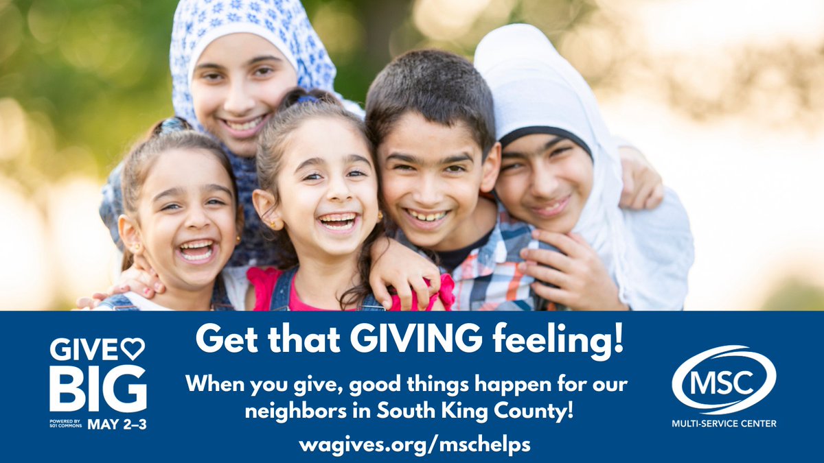 GiveBIG ends soon. Don't miss your chance to get that GIVING feeling! When you GiveBIG to MSC you may be helping a household pay rent, put food on a table, or find employment.

GiveBIG TODAY at wagives.org/mschelps

#GiveBIG #thatgivingfeeling