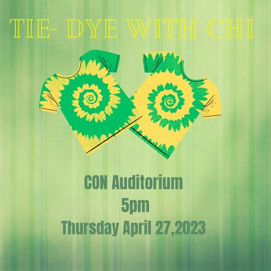Join the Turtles on Thursday evening as we “Tie-dye with Chi!” in the CON auditorium 🐢💛 Shirts are first come, first serve! #XHΦ See you there!