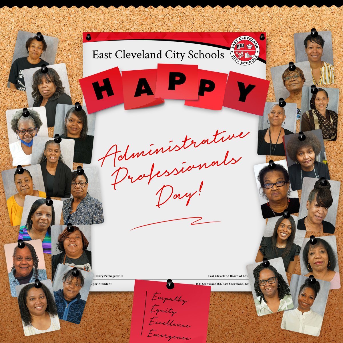 EastCleSchools's tweet image. East Cleveland City Schools wishes a very Happy Administrative Professionals Day to our wonderful staff who consistently go above and beyond to make sure that our schools run smoothly! Thank you for all that you do to support our students and community!

#flywithus