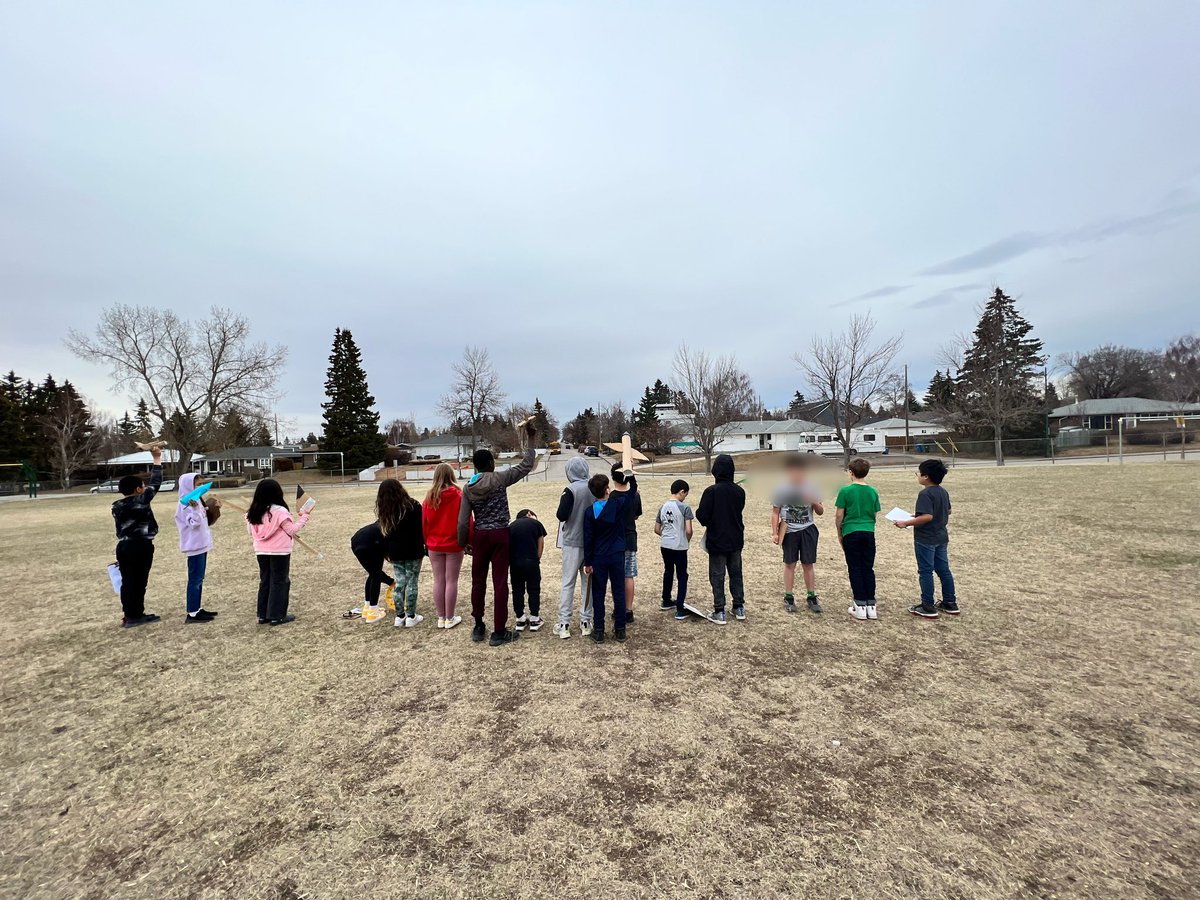 Our grade 5/6 students had a blast testing our airplanes we built using recycled materials! We recorded our data and reflected on what we might change or modify for our second attempt! ✈️ #WeAreCBE