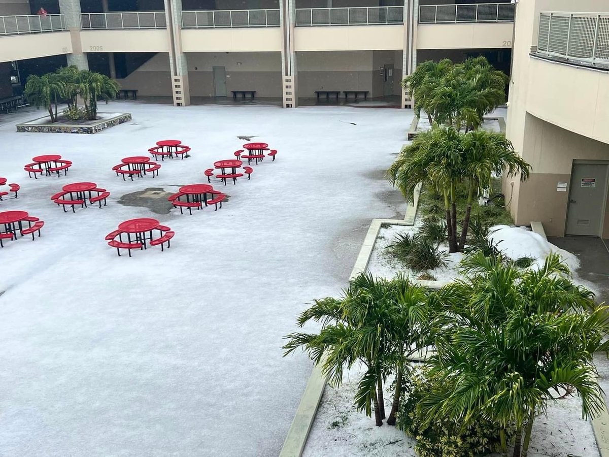 mrweathermanonx's tweet photo. Snow?! That ground is covered with hail — it’s Central Middle School in West Melbourne, Florida! https://t.co/A2hPiN4L39