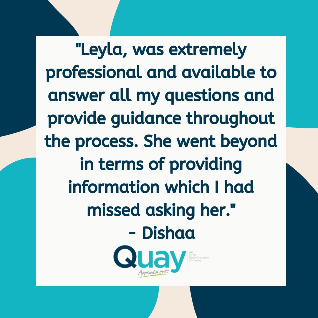quayappts's tweet photo. Amazing first testimonial received for Leyla who is continuously placing high value candidates! #QuayAppointments #TestimonialThursday https://t.co/EegR5BvIUZ