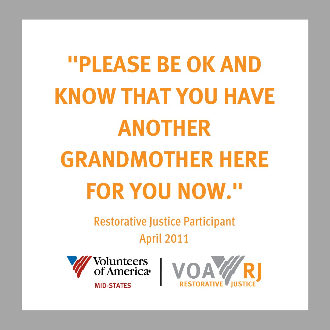 voamid's tweet image. In April 2011, RJ received its first referral. 

The case involved a young man charged with theft. He took the purse of a 94-year-old great-grandmother. With the help of a RJ Facilitator, they came together &amp;amp; not only resolved the conflict, they shared contact info. #makingamends
