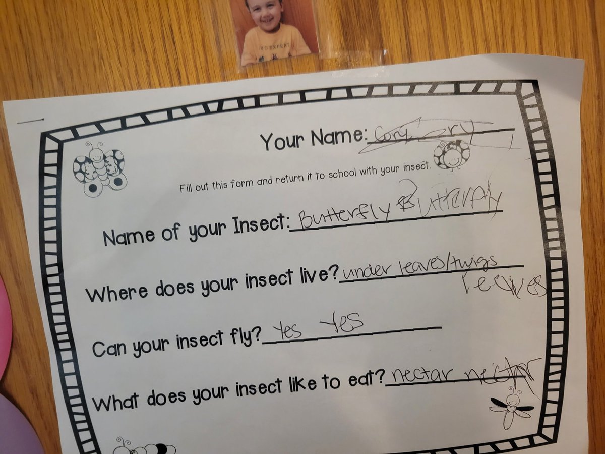 Each month we do a family involvement project. The kids LOVE doing these with their families! Look at this totally unique butterfly I got today 🦋 Cory was so proud. He helped fill the form that is all about his insect! <a href="/wfcunningham/">Cunningham Cougars</a> <a href="/WFISDschools/">Wichita Falls ISD</a> #ecse3 #iamwfisd