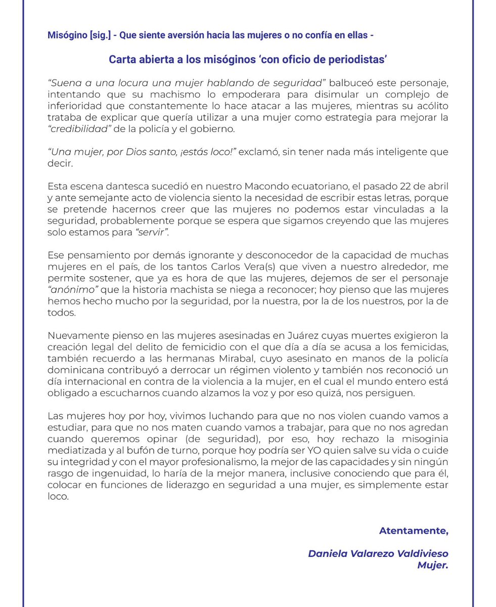 danivala1808's tweet photo. Luego de las opiniones vertidas en un medio de comunicación el 22 de abril de 2023; a todos los Carlos Vera (s) del país ⤵️ @CarlosVerareal https://t.co/lQ7iw3TBtl
