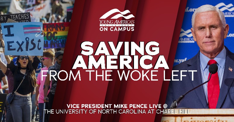 yaf's tweet photo. VP @Mike_Pence dismantles wokeism LIVE at UNC Chapel Hill! 

Watch here: https://t.co/0A73EiJm7Y https://t.co/WbKo9tV3jI