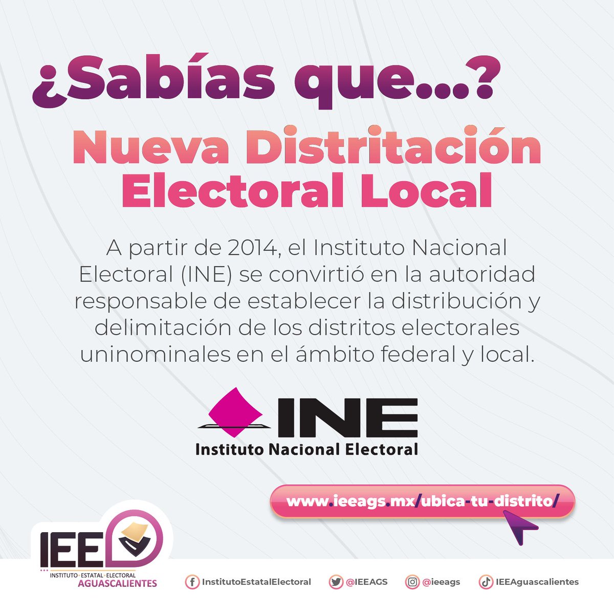 IEEAGS's tweet photo. El 14 de diciembre de 2022, el @INEMexico aprobó el acuerdo INE/CG867/2022, donde se establecieron las modificaciones realizadas a nuestra distritación electoral local.

En "Ubica tu distrito" puedes verificar qué demarcación te corresponde 💻👀👇🏿

https://t.co/sC6kvBbGIh https://t.co/SoBBB1wvOJ