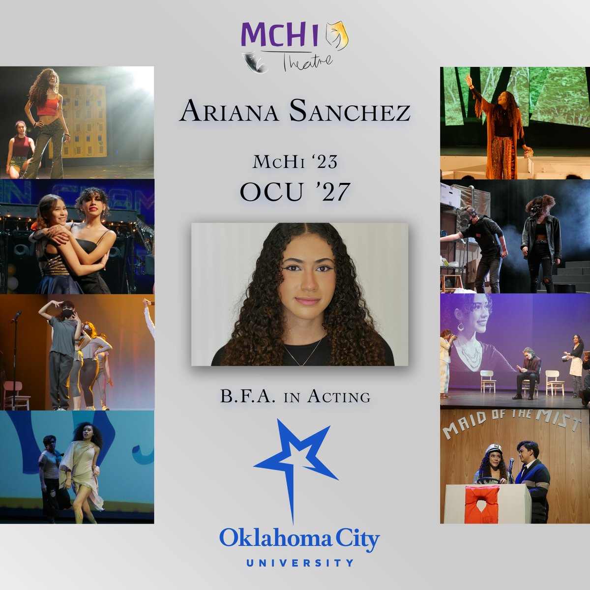 mchitheatre's tweet image. We are so excited to announce that Ariana Sanchez has committed to Oklahoma City University to pursue a B.F.A. in Acting! Congratulations, Ariana!

@McHiPride @McallenHigh @McAllenISD @Mchi_Yearbook @mcallenfinearts