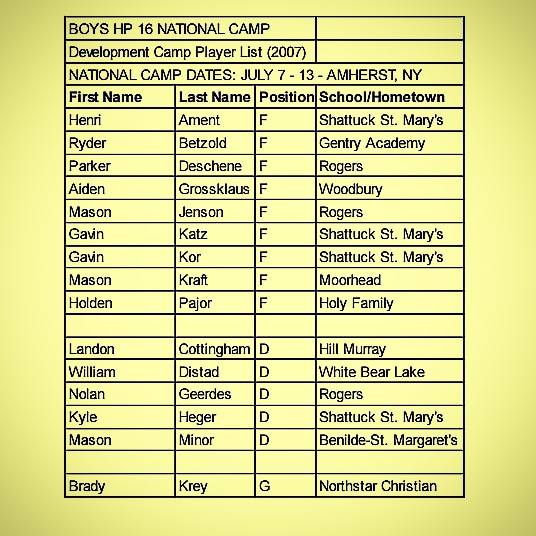 mnhshockeytalk's tweet photo. Congrats to these HP 16s who made National Camp! They will be participating in the National Camp July 7-13 in NY with the top players of 2007 birth year from the 🇺🇸 https://t.co/aKFH6VQWdg