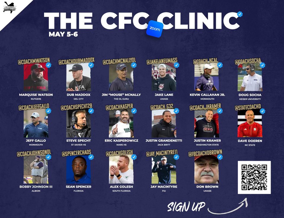 TheCFCclinic's tweet photo. 🏈 @TheCFCclinic Hosted by @coachPJGibbs and @CoachTroyTaylor on May 5th and 6th! Cost is $50 per coach! 

All money goes to charity! 

Sign up here- https://t.co/HYt4AbFyId https://t.co/2FuTNB4oTe