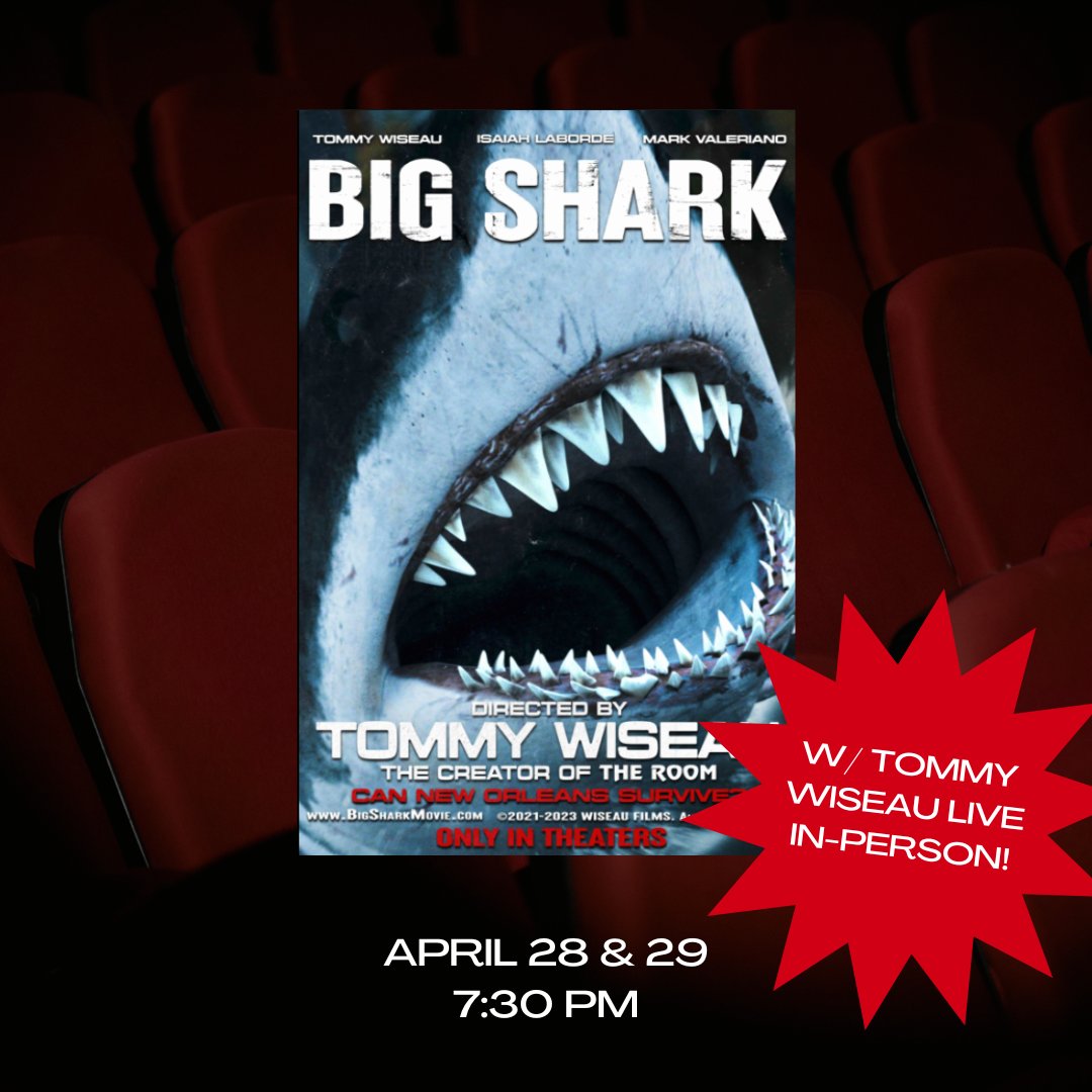Don't miss TW LIVE in person THIS WEEK! Join us to watch THE ROOM and his new feature, BIG SHARK.🦈  

Tickets are MOVING for this one. Below are the last show times available!

🗓 April 28 - 29
🎞 Big Shark - 7:45 PM &amp; 10:15 pm
🎞 The Room - 10 PM