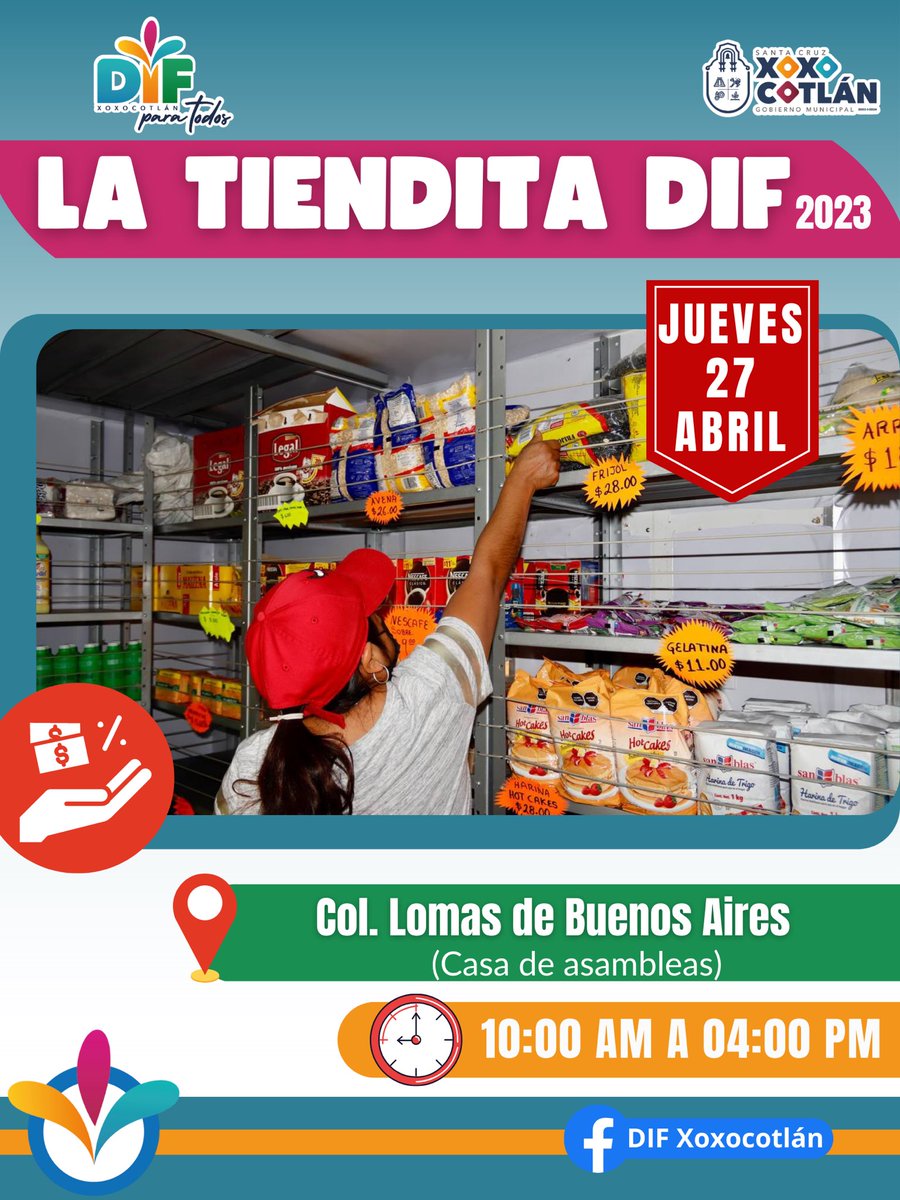 XoxocotlanDIF's tweet photo. Te esperamos en nuestra #TienditaDIF este #jueves en la colonia Lomas de Buenos Aires.
#DIFParaTodos https://t.co/P6SOuP3qYX