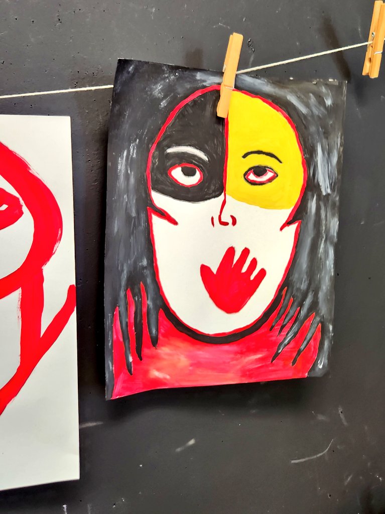 Mr21Churchill's tweet photo. After learning a little about #MMIWG2S, students at @StJosephTilCS were inspired to paint with Moses! #sccdsb @CGoure1 https://t.co/maNbIpW4Fj