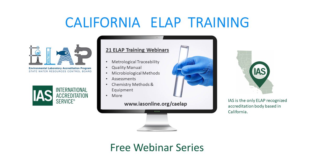 21 webinars about California ELAP are available for free on the IAS website. Watch them at your convenience. Learn from the experts in laboratory accreditation. bit.ly/4229jTC   #ELAP  #IASAccreditation ELAP #CWEA  #CaELAP