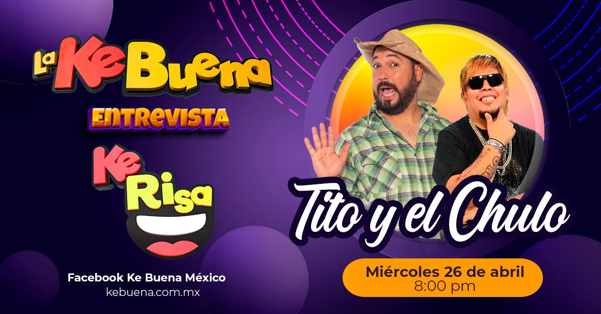 kebuenaoficial's tweet photo. #KeRisa | 🤣 Tito y El Chulo llegan a las instalaciones de la 92.9 para compartir sus mejores chistes en KeRisa. 🤣
Conéctate hoy en punto de las 8:00 pm por el Facebook Live de LaKeBuena. 📲
¡En todo México suena LeKeBuena! https://t.co/XoijoEEkXg