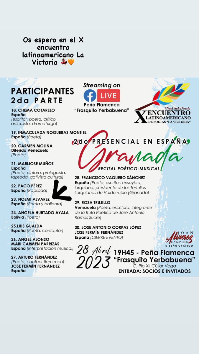 CoNoemiAlvarez's tweet photo. Nos vemos en el X encuentro latinoamericano La Victoria  #poesia #flamenco #baile #arte https://t.co/UGQ4OKSbk1