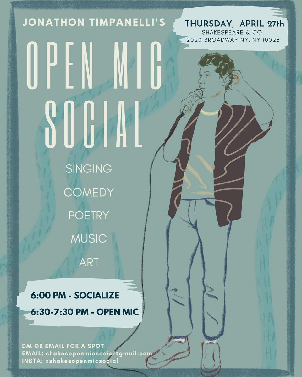 Join us tomorrow, Thursday the 27th, for a fun night. As a spectator or a participant! Do you play the kazoo? Juggle while reciting Proust?? Come share your talent or have a drink at the cafe and enjoy. #nycevents #openmic #books #comedy #poetry #singing #booktwt