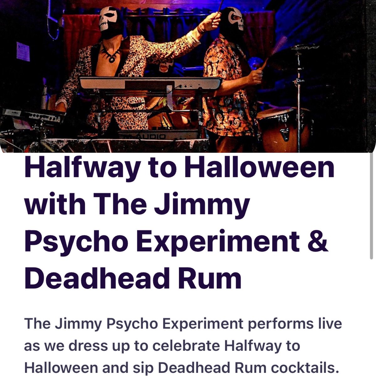 Tickets are going fast for this Saturday’s “Halfway to Halloween” party at Tiki Underground! Get ‘em before they are gone! 

eventbrite.com/e/halfway-to-h…