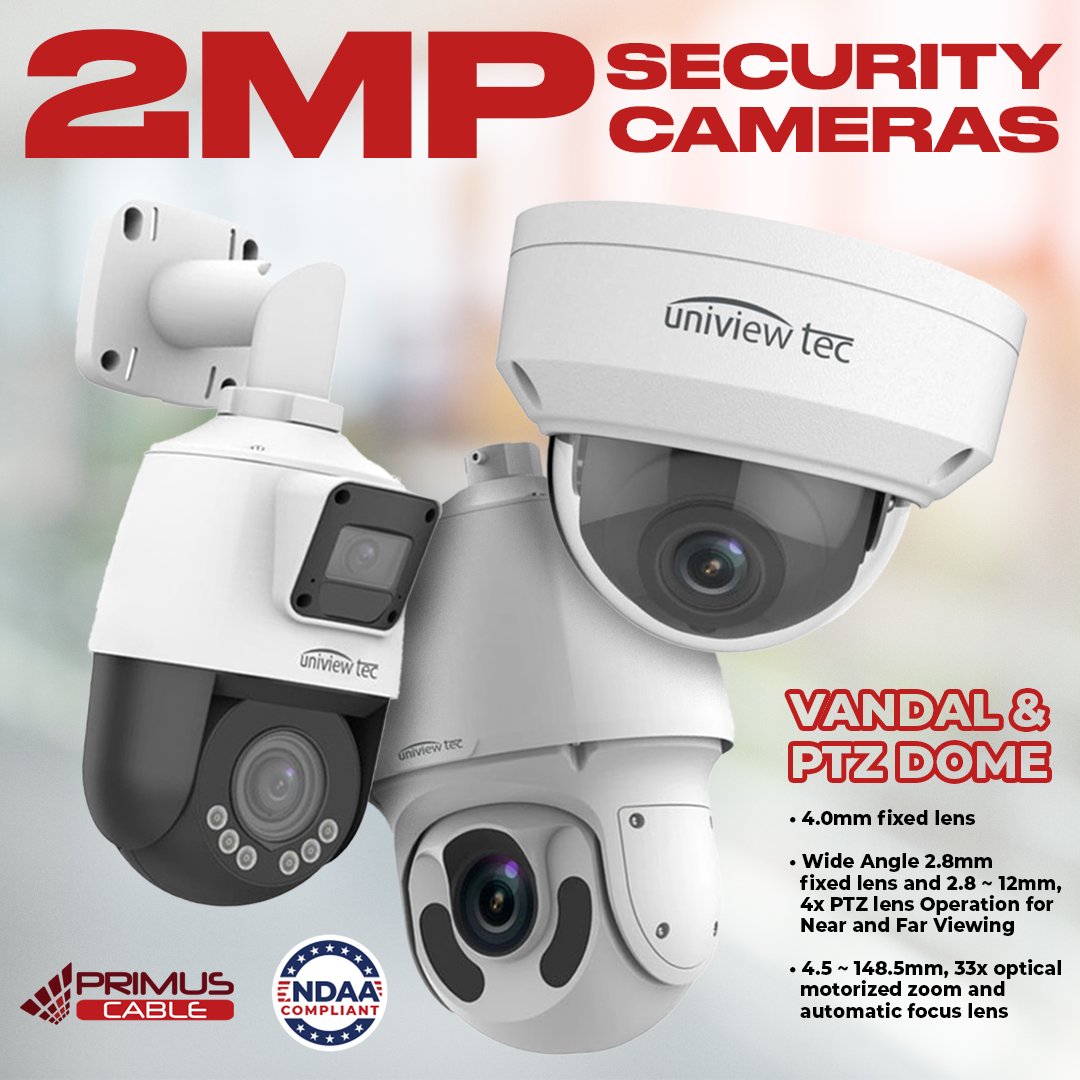 PrimusCable's tweet photo. We provide numerous NDAA Compliant IP cameras to meet any need and budget. Our cameras are competitively priced, and are built with the Network in mind. With U.S.A. based Tech Support, these cameras offer a great value!
#PrimusCable #security #camera #2MP https://t.co/3yvC7PgeQD