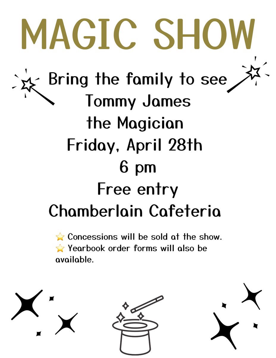 Chamberlain families…be sure to check out our FREE magic show this Friday at 6 PM in the cafe!! 🪄
