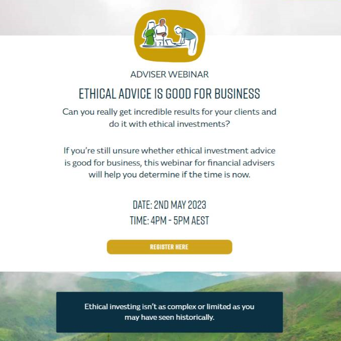 Understand the risks and benefits of providing ethical investment advice. <a href="/ethicalinvest__/">Ethical Invest Group 🌏</a>  Alexandra Brown will be delivering a free webinar this Tuesday 2 May at 4pm AEST. Join here ethicalinvestgroup.com/adviser-webinar 

#adviserwebinar #ESG #ethicalinvestment #financialadvice