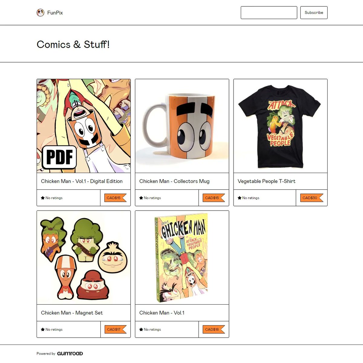 The FunPix Store is now live on Gumroad! funpix.gumroad.com

With TCAF just around the corner, I felt it was about time to make Chicken Man available online!

#chickenman #funpix #onlinestore #comic #merch #indycomics #graphicnovel #gumroad #mugs #tshirts