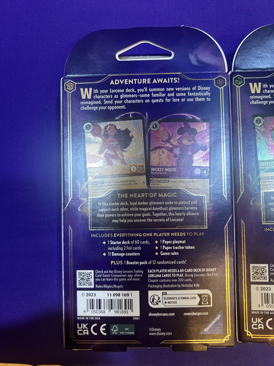 coflorcana's tweet photo. Have the backs of the #Lorcana starter packs been shared before? I didn’t think so, so here ya go, apologies about the lighting! https://t.co/pUB8YdN0KH