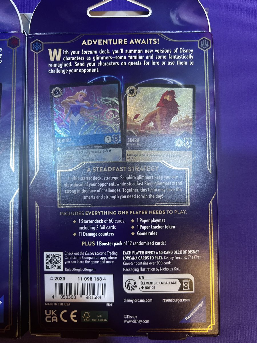 coflorcana's tweet photo. Have the backs of the #Lorcana starter packs been shared before? I didn’t think so, so here ya go, apologies about the lighting! https://t.co/pUB8YdN0KH