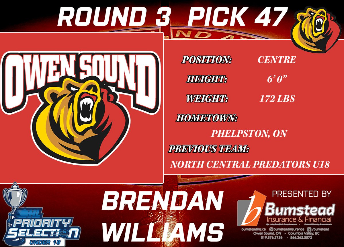 Attack at the Draft presented by @bumsteadinsurance

With the 47th pick in the 2023 #OHLU18 Draft, the Owen Sound Attack have selected Brendan Williams, Centre from North Central Predators  U18.

#ReadytoRoar | #OHLDraft