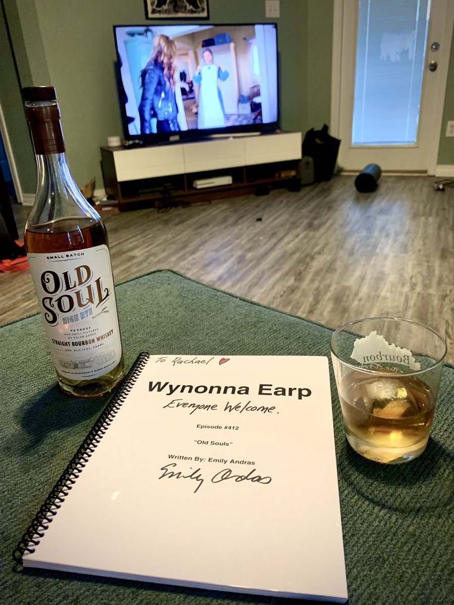 Got my script from <a href="/emtothea/">Emily Andras</a> so of course I am now Watching 412 Old Souls, reading the script for Old Souls and drinking bourbon called Old Soul!! #WynonnaEarp 📫 #EveryoneWelcome ❤️