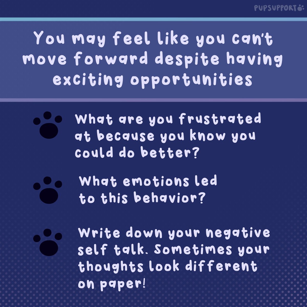 pup_support's tweet photo. Mistakes lower self-esteem and lead to self-sabotage. We have potential and should identify negative self-talk, and engage in exciting activities to boost esteem. Don't strive for perfection; mistakes are inevitable and valuable markers of growth.

Let your potential shine, 
Pup https://t.co/h3CAqdieP1